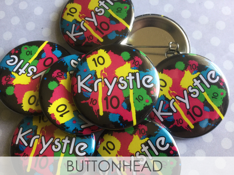 Splatter Paint Birthday Party Favors Pins 80s Style • Buttonhead
