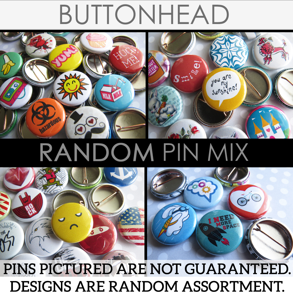 Blind Bag Buttons, Mystery Mix Pins, Surprise Set Mini Button Collectibles
